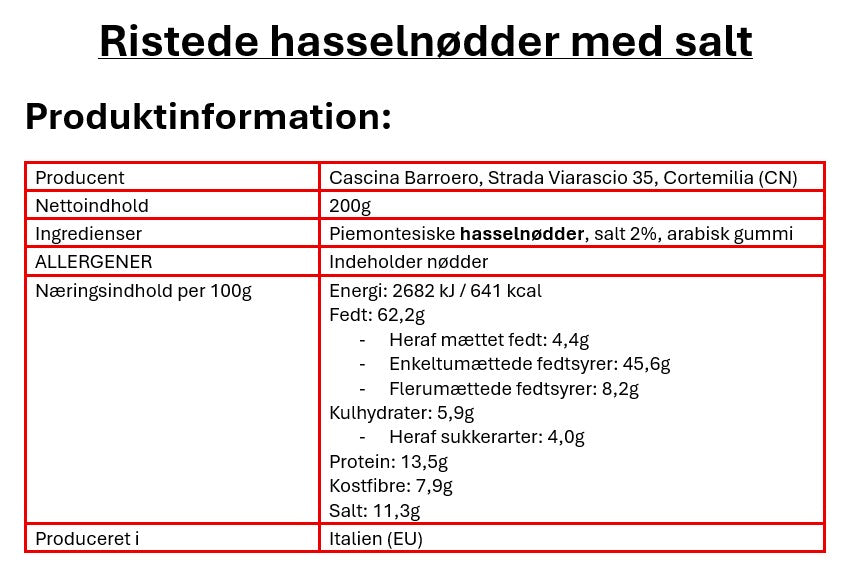 Ristede hasselnødder (salt) - 200g